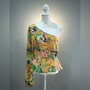 SALE! Yellow Floral Vici One-Shoulder Blouse Size XL EUC